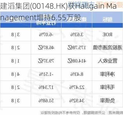 建滔集团(00148.HK)获Hallgain Management增持6.55万股