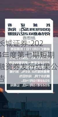 长城证券:2024年度第七期短期融资券发行结果公告