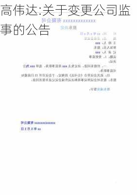 高伟达:关于变更公司监事的公告