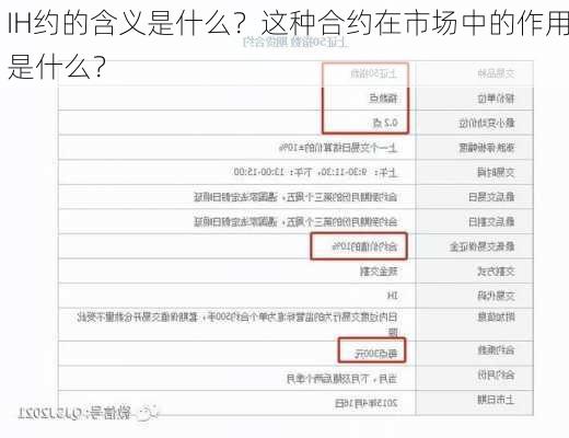 IH约的含义是什么？这种合约在市场中的作用是什么？