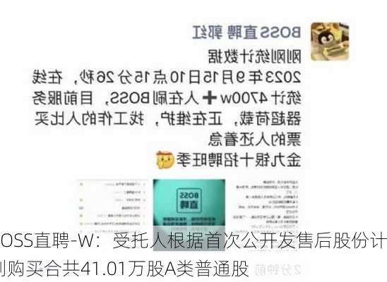 BOSS直聘-W：受托人根据首次公开发售后股份计划购买合共41.01万股A类普通股