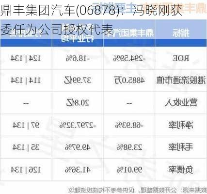 鼎丰集团汽车(06878)：冯晓刚获委任为公司授权代表