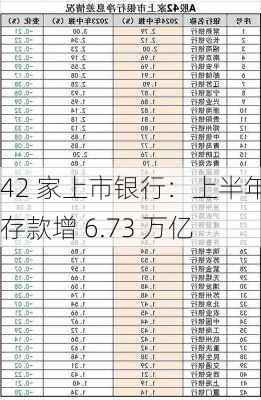 42 家上市银行：上半年存款增 6.73 万亿