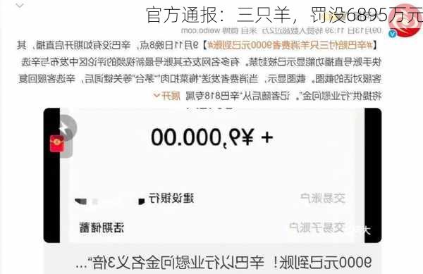 官方通报：三只羊，罚没6895万元