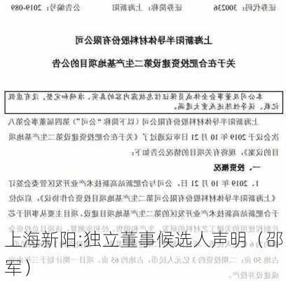 上海新阳:独立董事候选人声明（邵军）