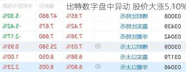 比特数字盘中异动 股价大涨5.10%