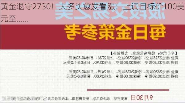 黄金退守2730！大多头愈发看涨：上调目标价100美元至……