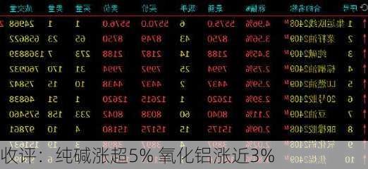 收评：纯碱涨超5% 氧化铝涨近3%