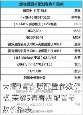 荣耀9青春版配置参数价格,荣耀9青春版配置参数价格表