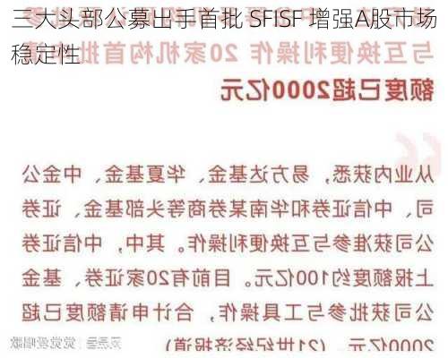 三大头部公募出手首批 SFISF 增强A股市场稳定性