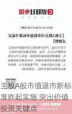 主板A股市值退市新标准昨起实施 突出价值投资关键点