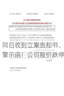 同日收到立案告知书、警示函！公司股价跌停