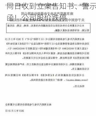 同日收到立案告知书、警示函！公司股价跌停