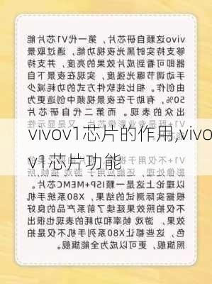 vivov1芯片的作用,vivov1芯片功能