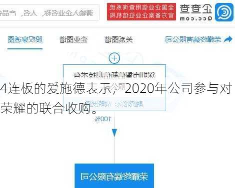 4连板的爱施德表示，2020年公司参与对荣耀的联合收购。