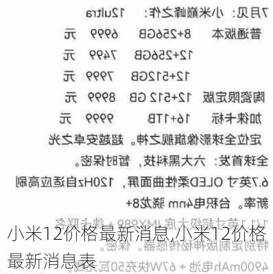 小米12价格最新消息,小米12价格最新消息表