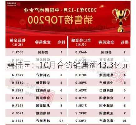 碧桂园：10月合约销售额43.3亿元