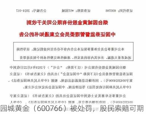 园城黄金（600766）被处罚，股民索赔可期