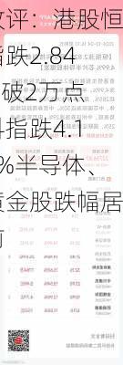 收评：港股恒指跌2.84%破2万点 科指跌4.19%半导体、黄金股跌幅居前