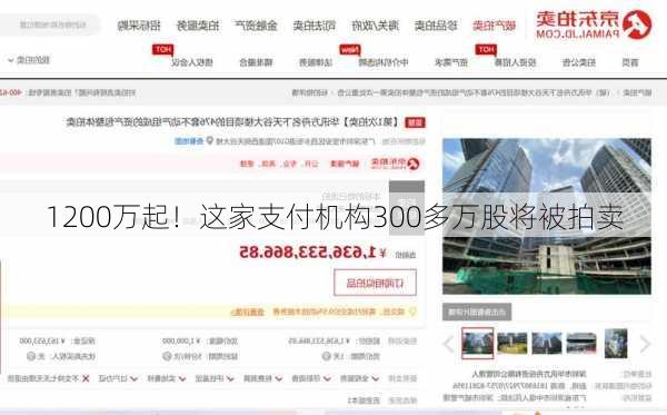 1200万起！这家支付机构300多万股将被拍卖