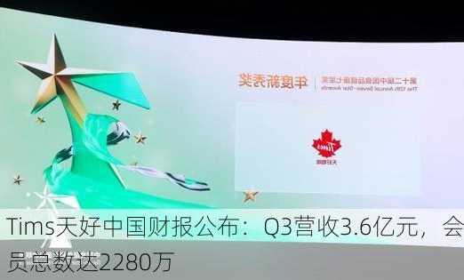 Tims天好中国财报公布：Q3营收3.6亿元，会员总数达2280万