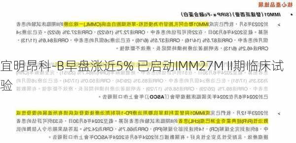 宜明昂科-B早盘涨近5% 已启动IMM27M II期临床试验