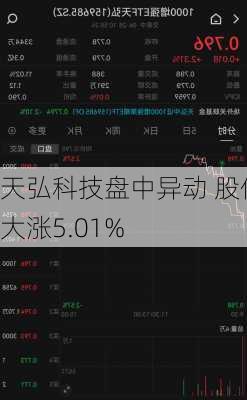 天弘科技盘中异动 股价大涨5.01%