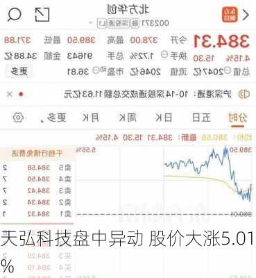 天弘科技盘中异动 股价大涨5.01%