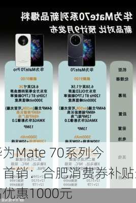 华为Mate 70系列今日首销：合肥消费券补贴最高优惠1000元